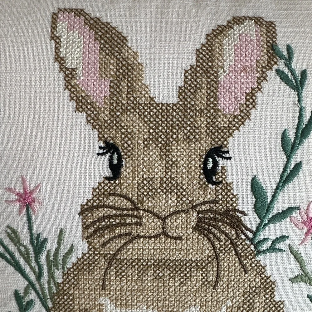 Lillian August French Farmhouse Easter Bunny 🐰 Rabbit Pillow Pink Embroidered
